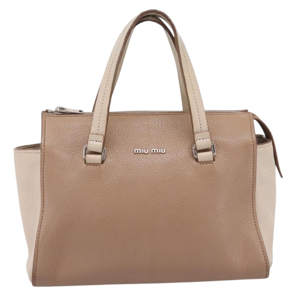 Miu Miu Hand Bag Leather Beige Silver Auth bs37489