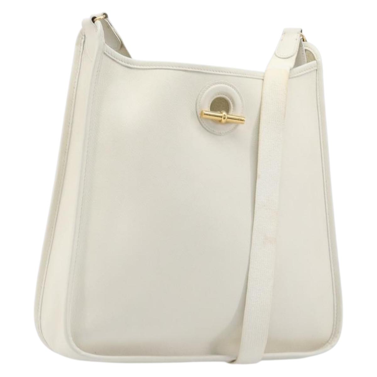 HERMES Vespa Shoulder Bag Leather White Gold Auth bs37490A