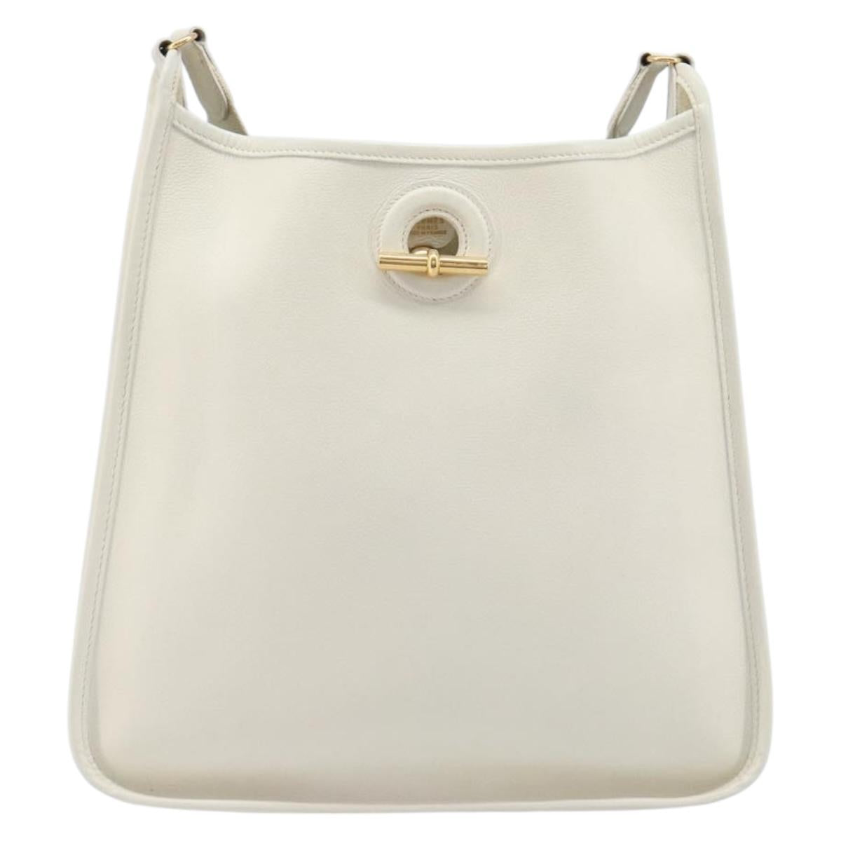 HERMES Vespa Shoulder Bag Leather White Gold Auth bs37490A