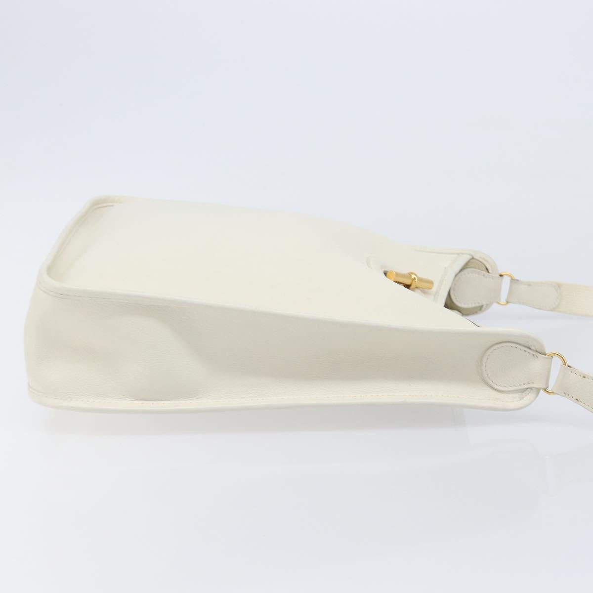 HERMES Vespa Shoulder Bag Leather White Gold Auth bs37490A