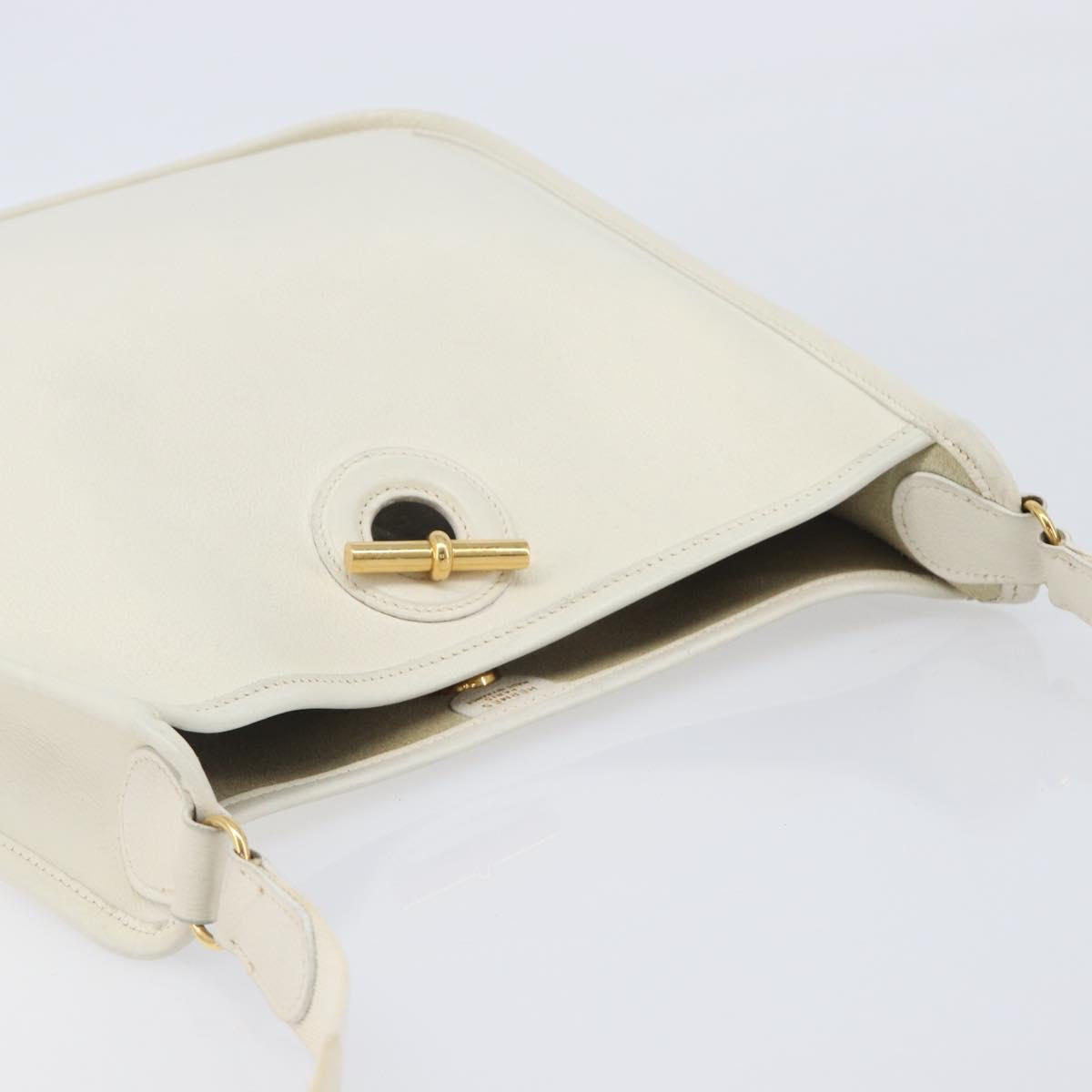 HERMES Vespa Shoulder Bag Leather White Gold Auth bs37490A