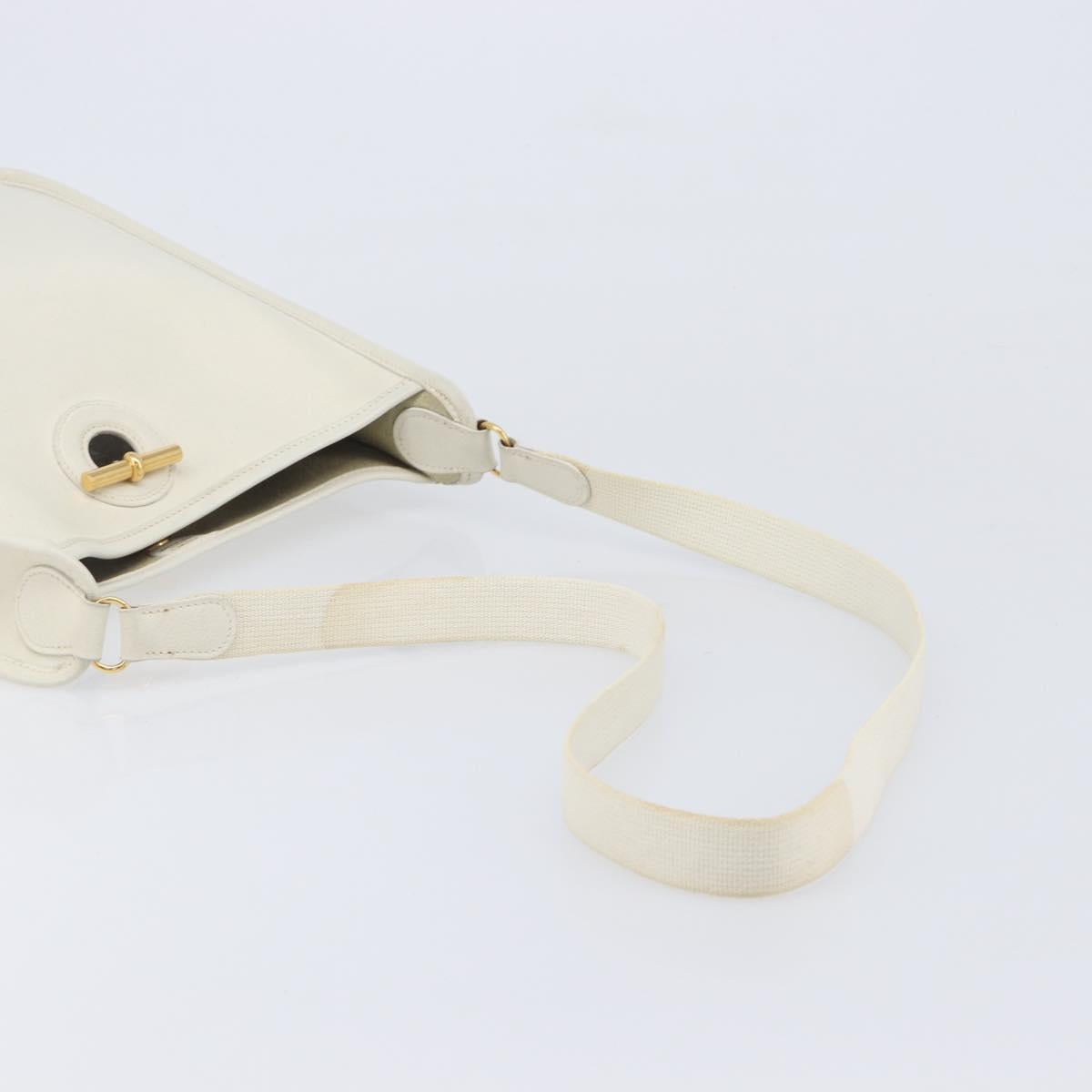 HERMES Vespa Shoulder Bag Leather White Gold Auth bs37490A