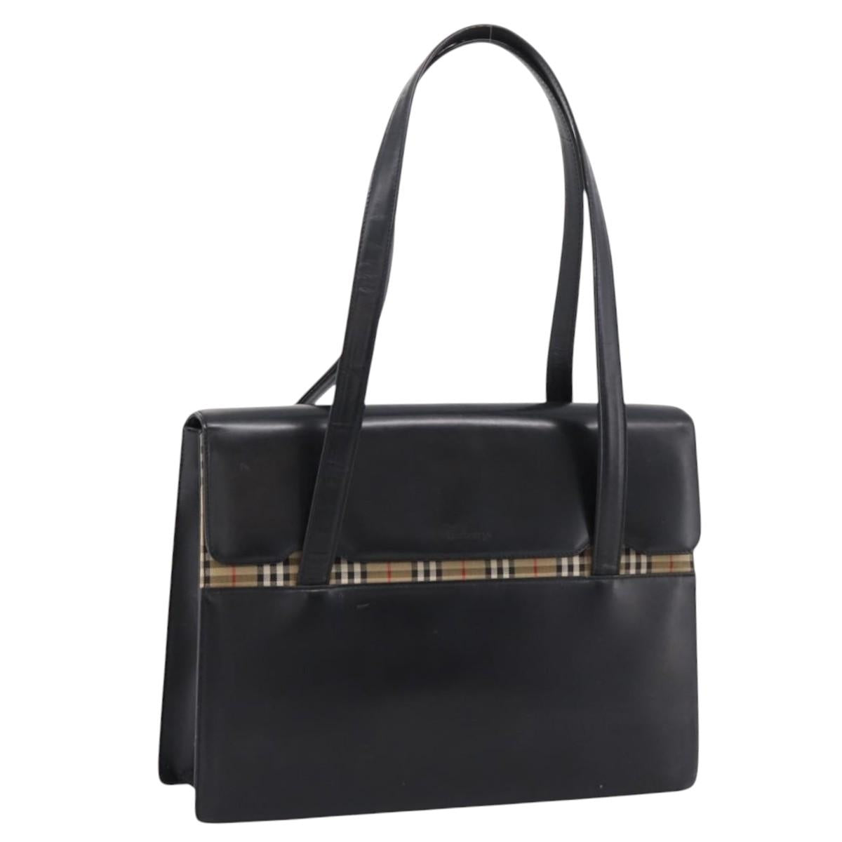 Burberrys Tote Bag Leather Black Silver Auth bs37491
