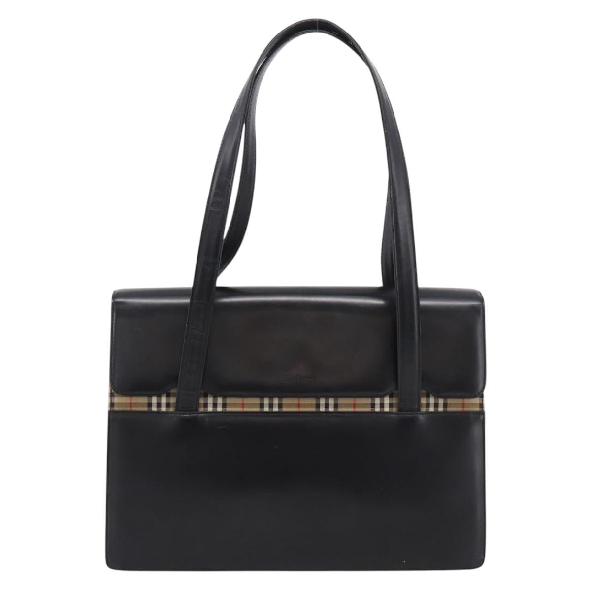 Burberrys Tote Bag Leather Black Silver Auth bs37491