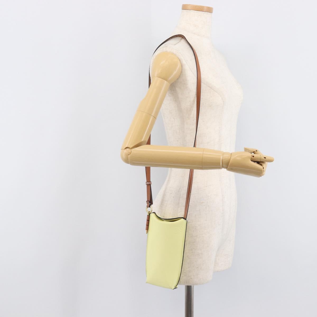 LOEWE Smartphone Shoulder Gate Pocket Bag Leather Yellow Gold Auth bs37493