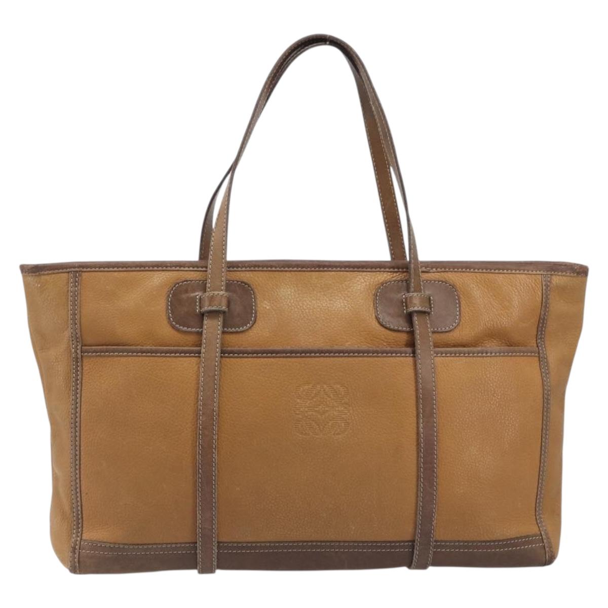 LOEWE Tote Bag Leather Brown Gold Auth bs37495