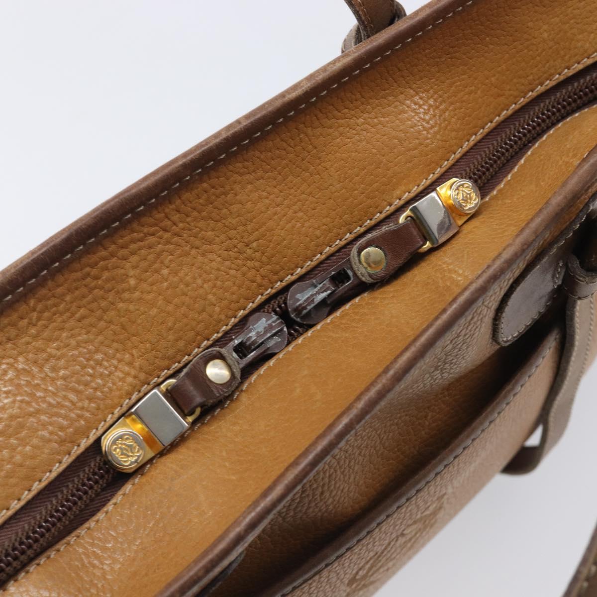 LOEWE Tote Bag Leather Brown Gold Auth bs37495