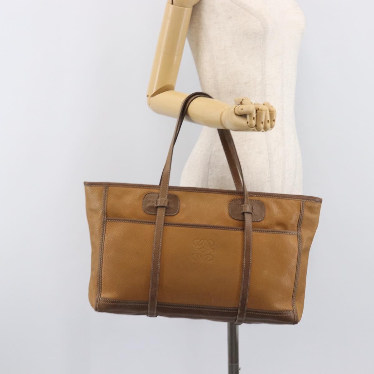 LOEWE Tote Bag Leather Brown Gold Auth bs37495