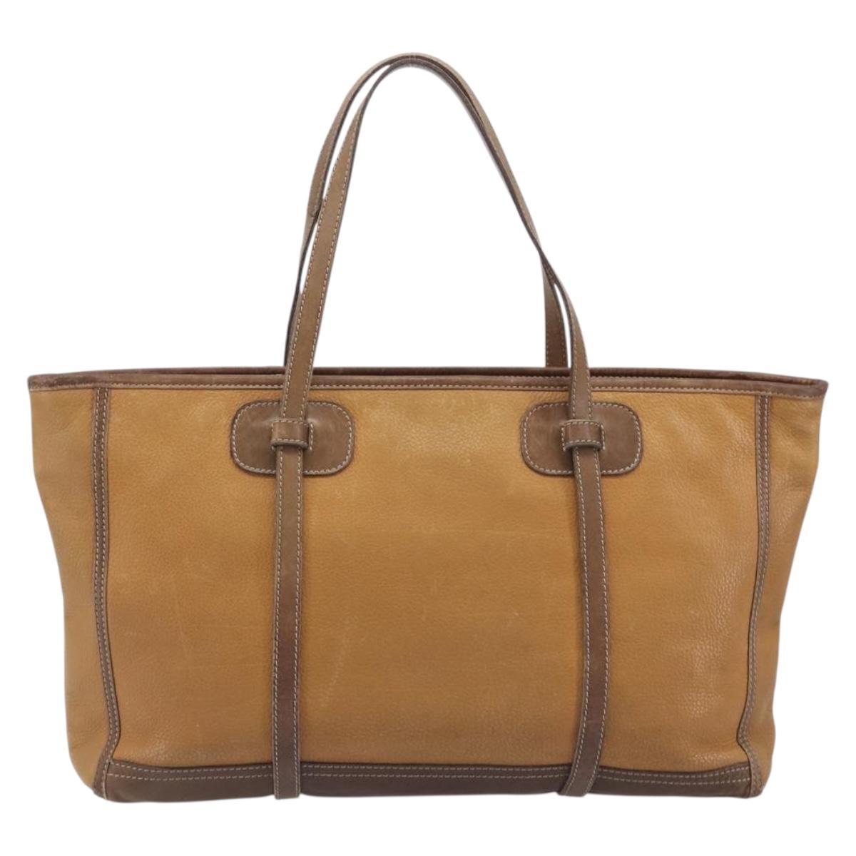 LOEWE Tote Bag Leather Brown Gold Auth bs37495