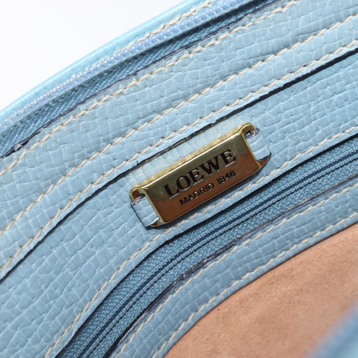 LOEWE Tote Bag Leather Light Blue Gold Auth bs37496A
