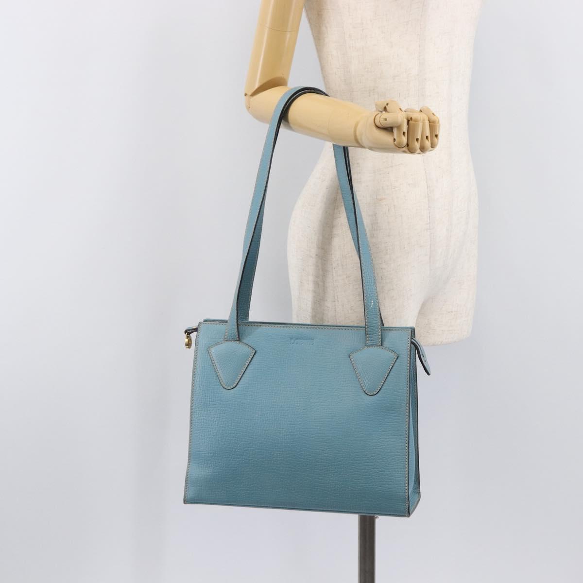 LOEWE Tote Bag Leather Light Blue Gold Auth bs37496A