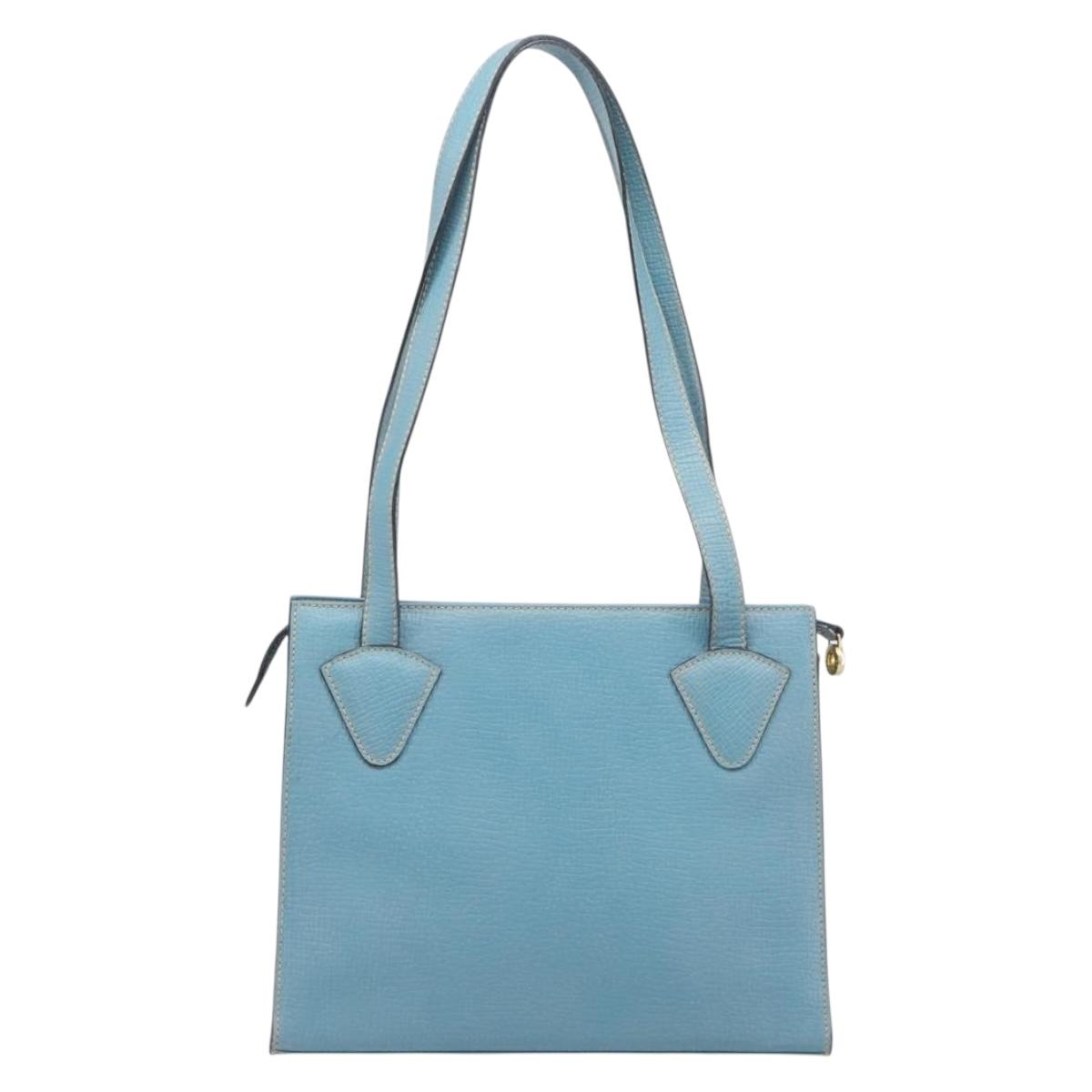 LOEWE Tote Bag Leather Light Blue Gold Auth bs37496A