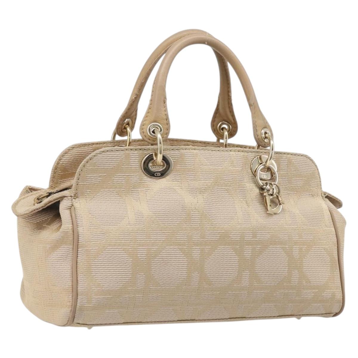 Christian Dior Hand Bag Canvas Beige Gold Auth bs37497