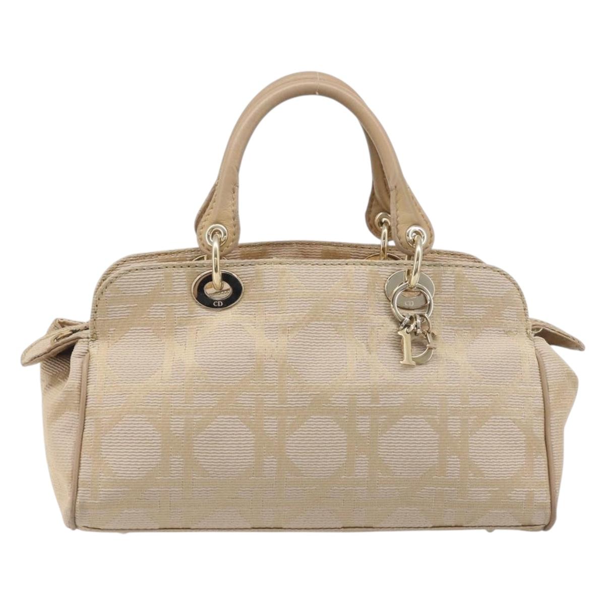 Christian Dior Hand Bag Canvas Beige Gold Auth bs37497
