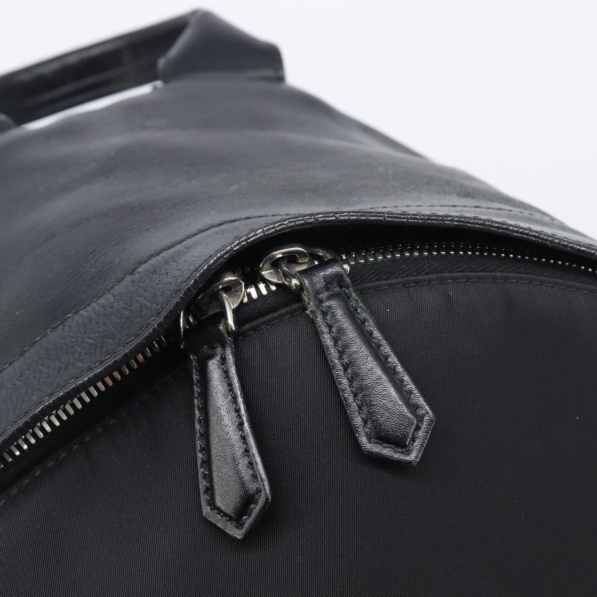 FENDI Monster Backpack Leather Nylon Black Silver Auth bs37498