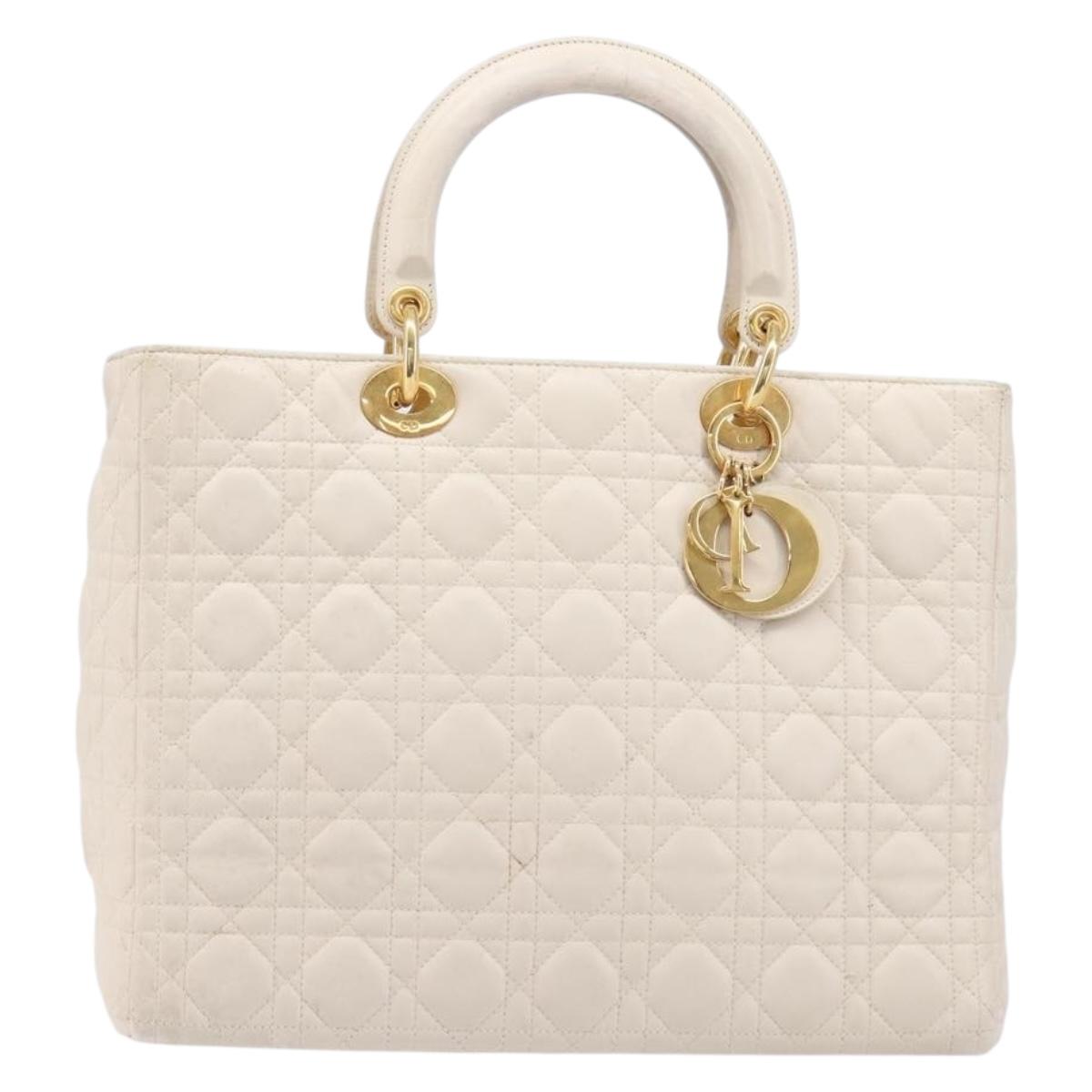 Christian Dior Canage Hand Bag Leather White Gold Auth bs37499