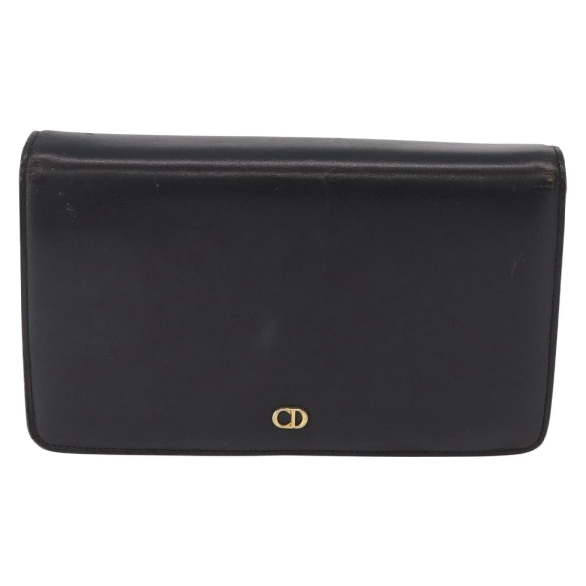 Christian Dior Chain Shoulder Bag Leather Black Gold Auth bs37500