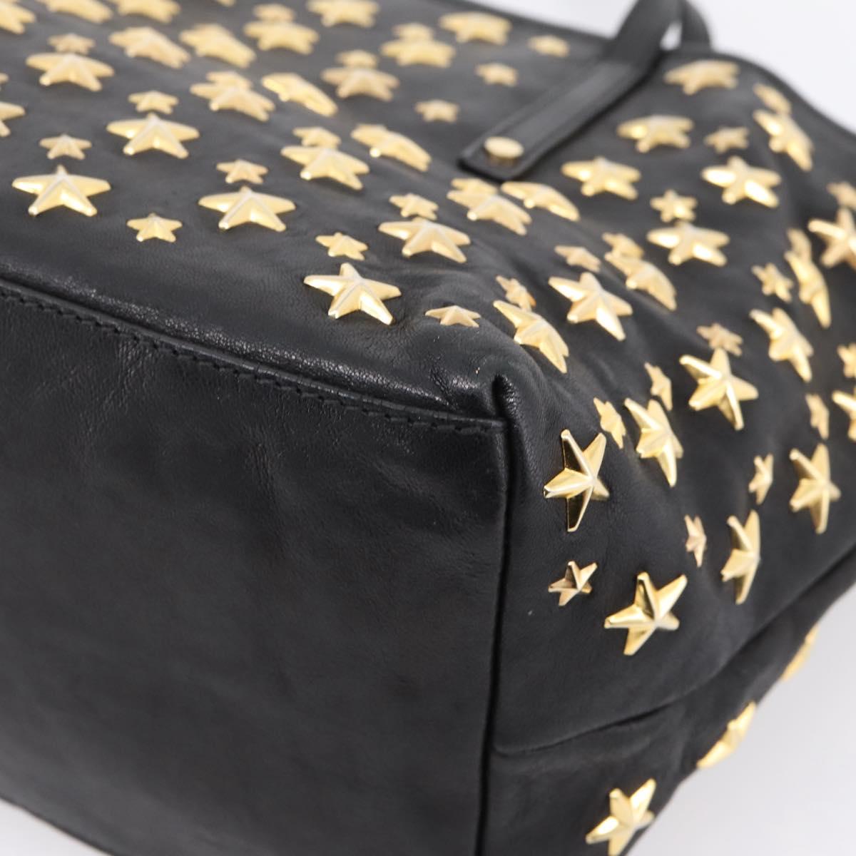 Jimmy Choo Studs Tote Bag Leather Black Gold Auth bs37502