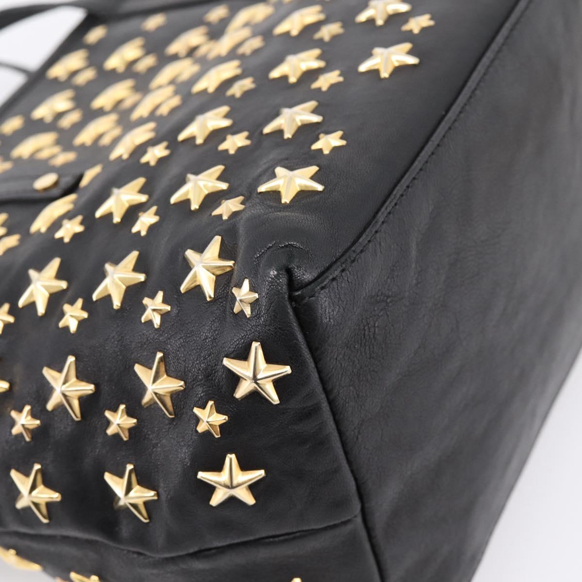 Jimmy Choo Studs Tote Bag Leather Black Gold Auth bs37502
