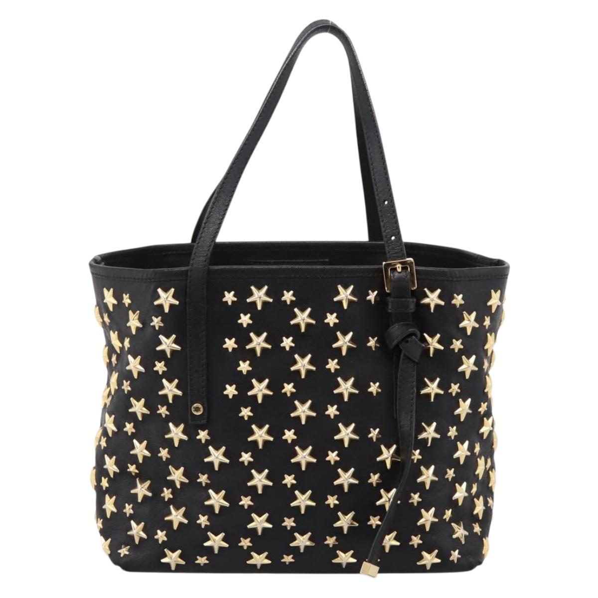 Jimmy Choo Studs Tote Bag Leather Black Gold Auth bs37502