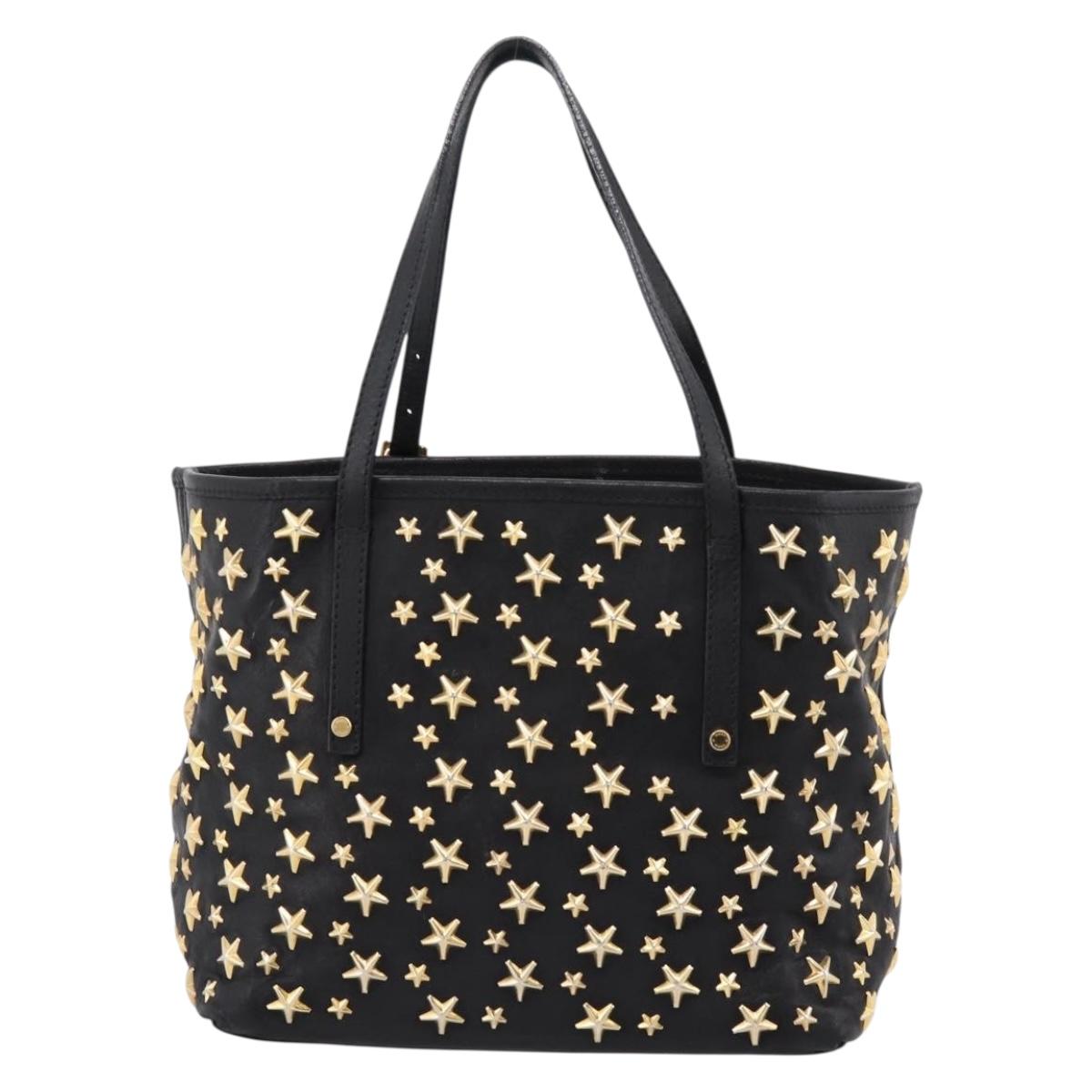 Jimmy Choo Studs Tote Bag Leather Black Gold Auth bs37502