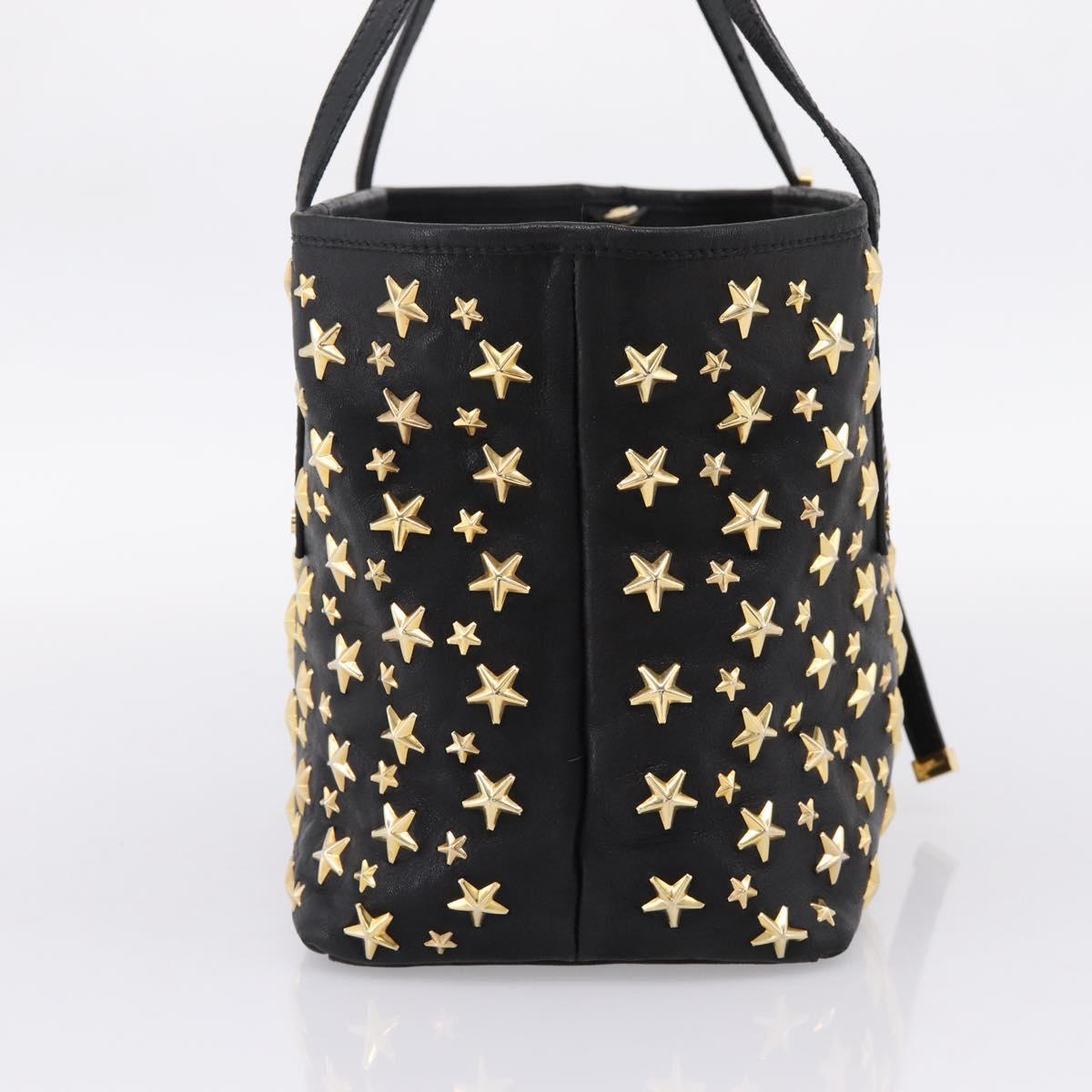 Jimmy Choo Studs Tote Bag Leather Black Gold Auth bs37502