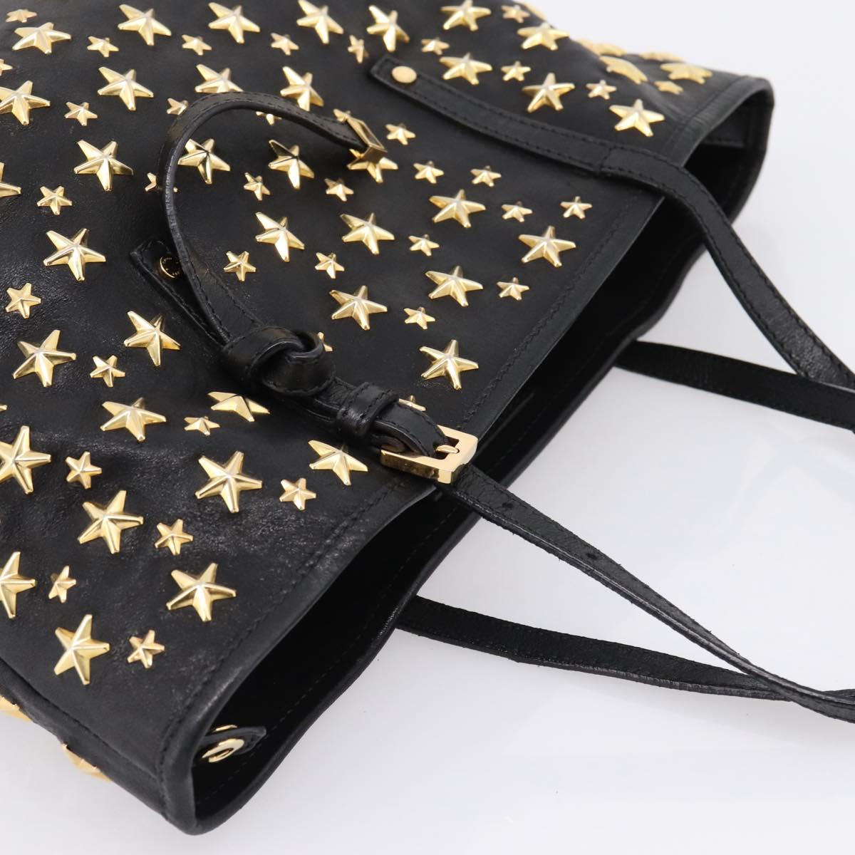 Jimmy Choo Studs Tote Bag Leather Black Gold Auth bs37502