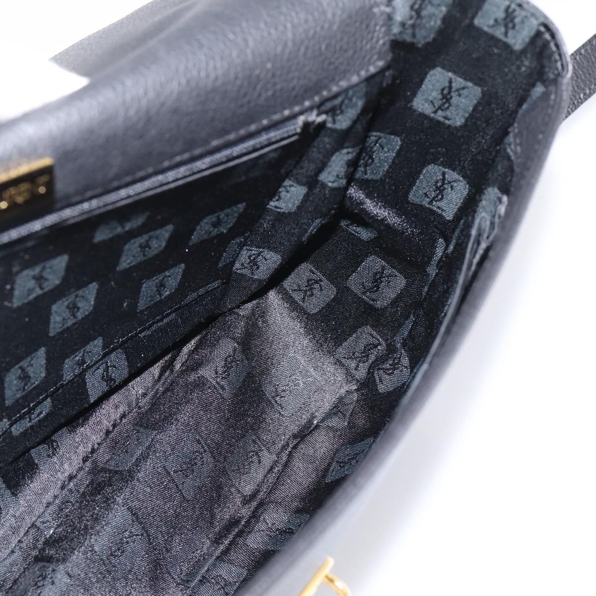 Saint Laurent Shoulder Bag Leather Black Gold Auth bs37510A