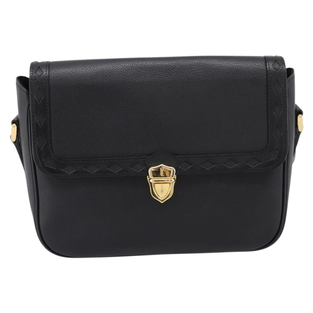 Saint Laurent Shoulder Bag Leather Black Gold Auth bs37510A