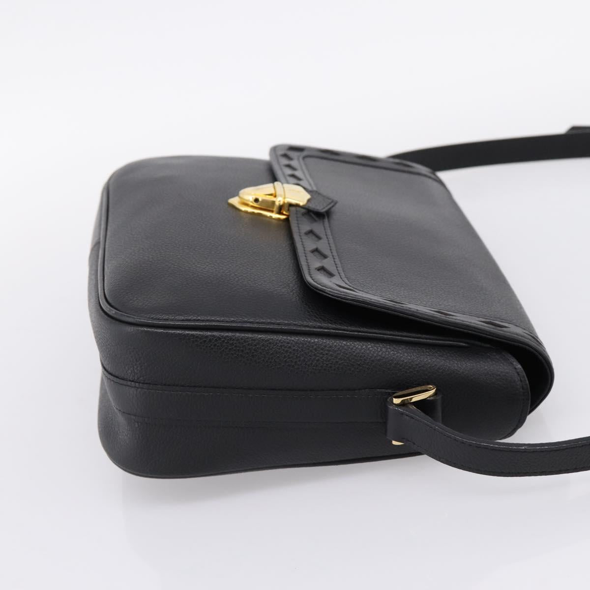 Saint Laurent Shoulder Bag Leather Black Gold Auth bs37510A