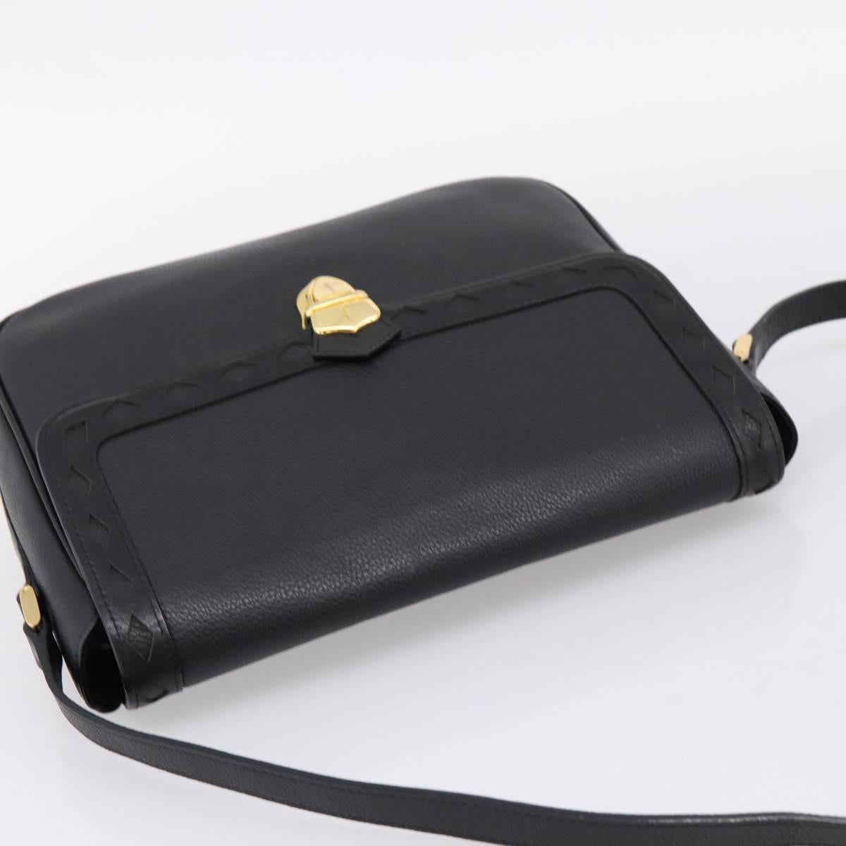 Saint Laurent Shoulder Bag Leather Black Gold Auth bs37510A
