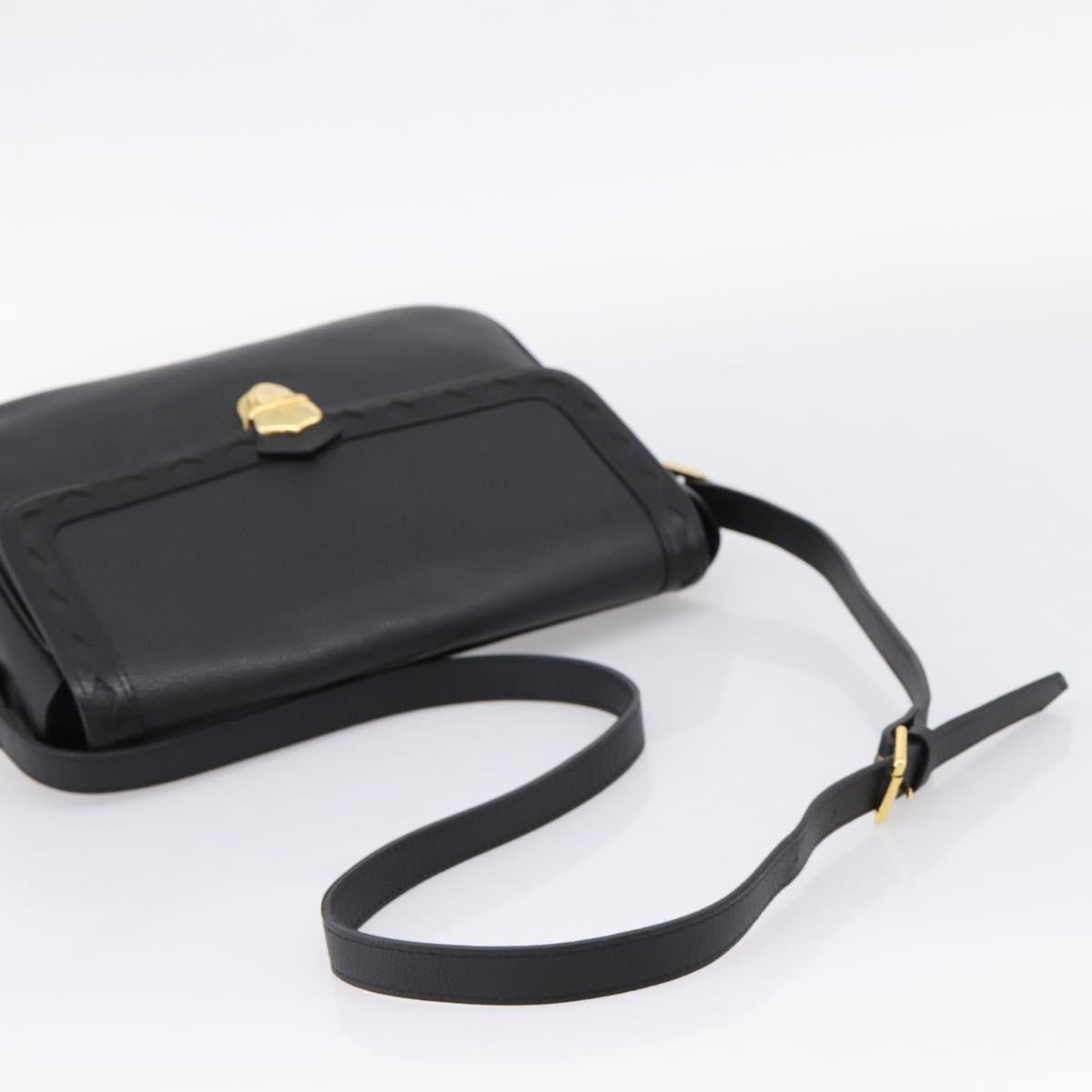 Saint Laurent Shoulder Bag Leather Black Gold Auth bs37510A