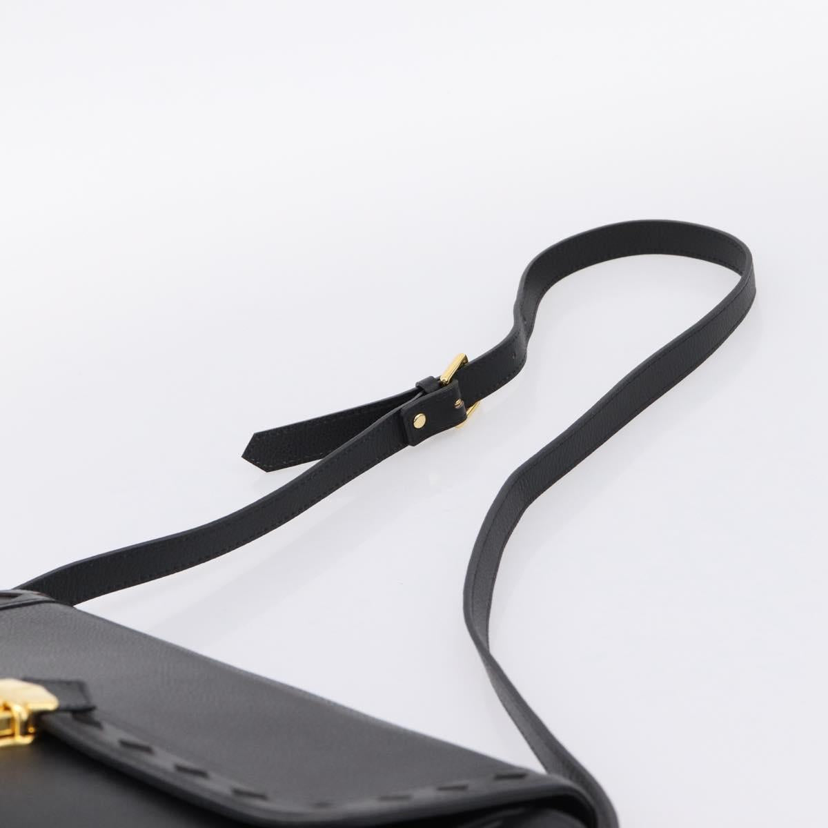 Saint Laurent Shoulder Bag Leather Black Gold Auth bs37510A
