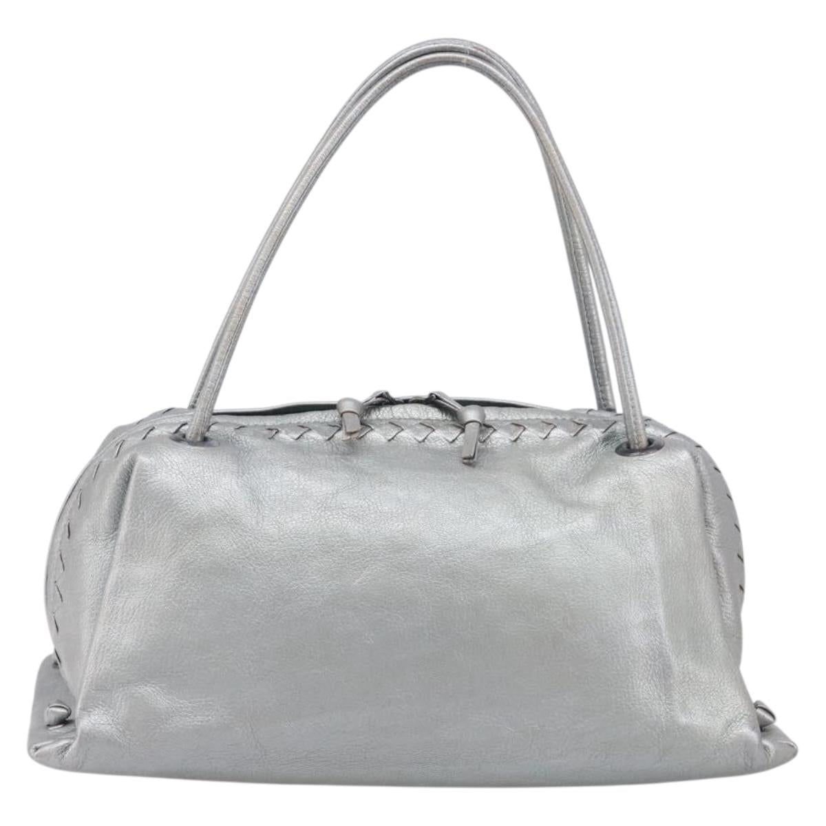 Bottega Veneta INTRECCIATO Hand Bag Leather Silver 124869 Auth bs37511