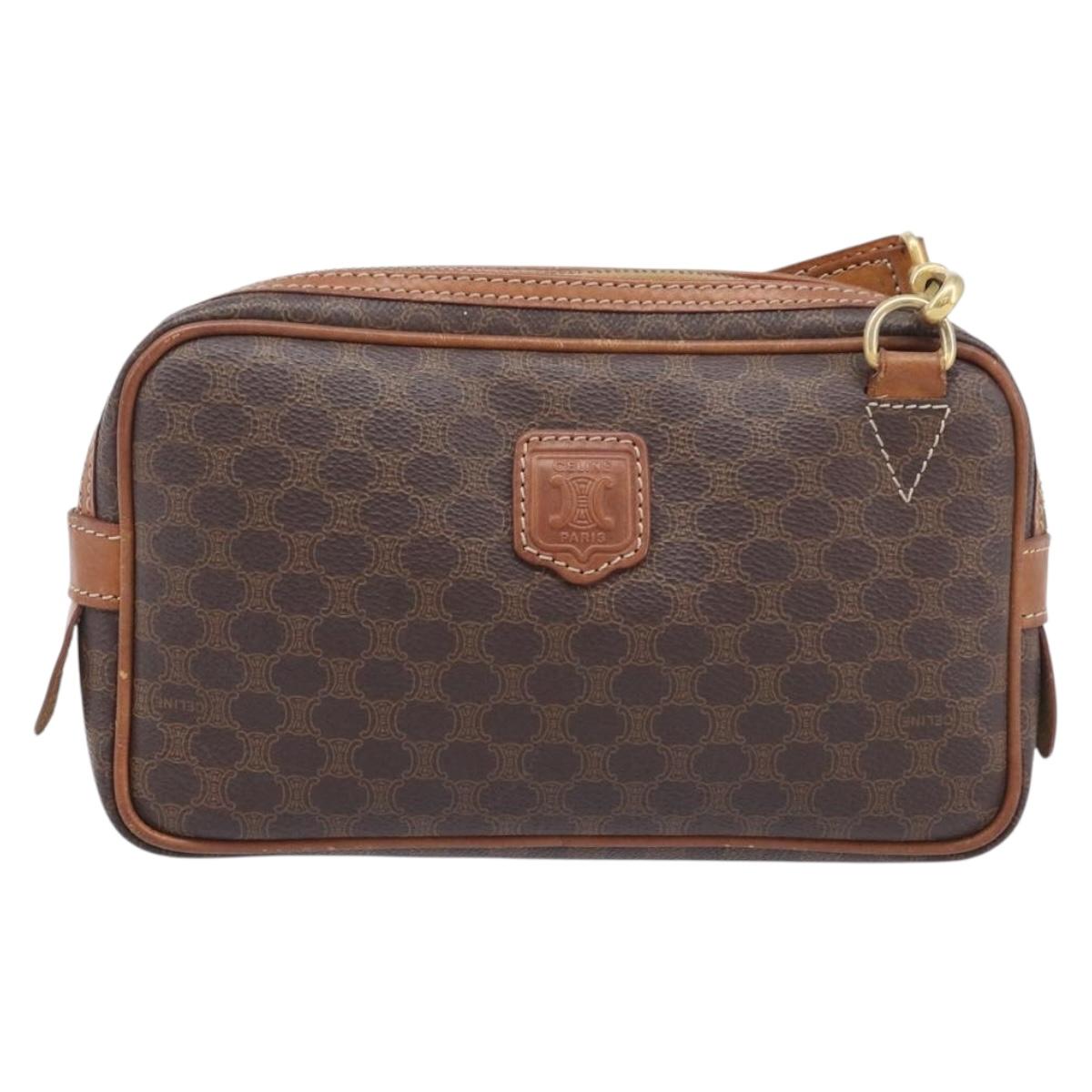 CELINE Macadam Canvas Shoulder Bag PVC Leather 2 Set Brown Auth bs37523