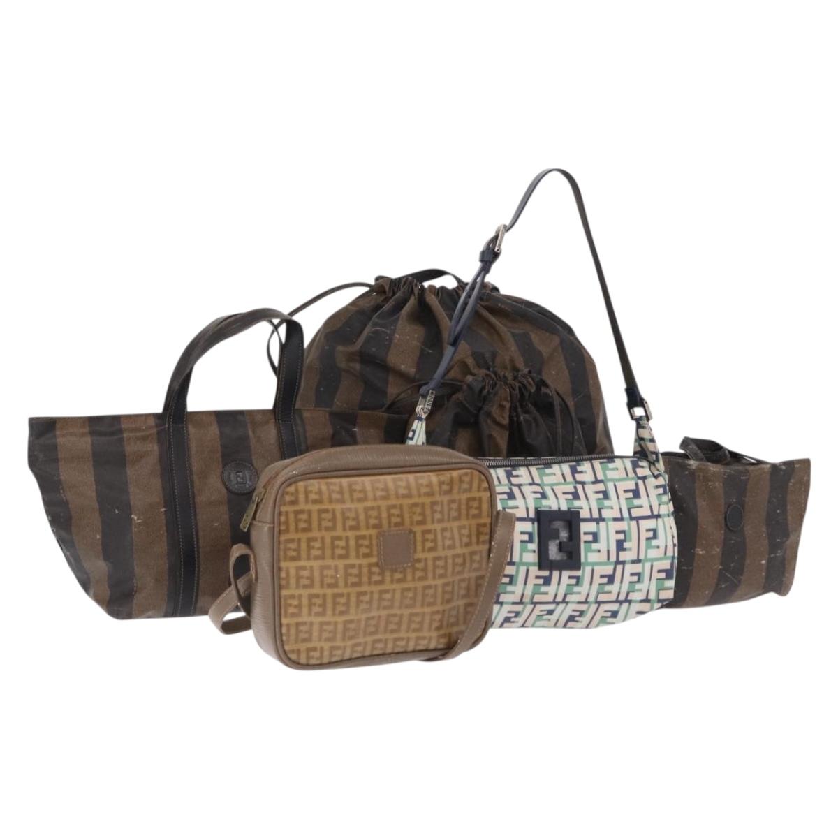 FENDI Zucchino Canvas Zucca Canvas Pecan Canvas Bag 4 Set Auth bs37525