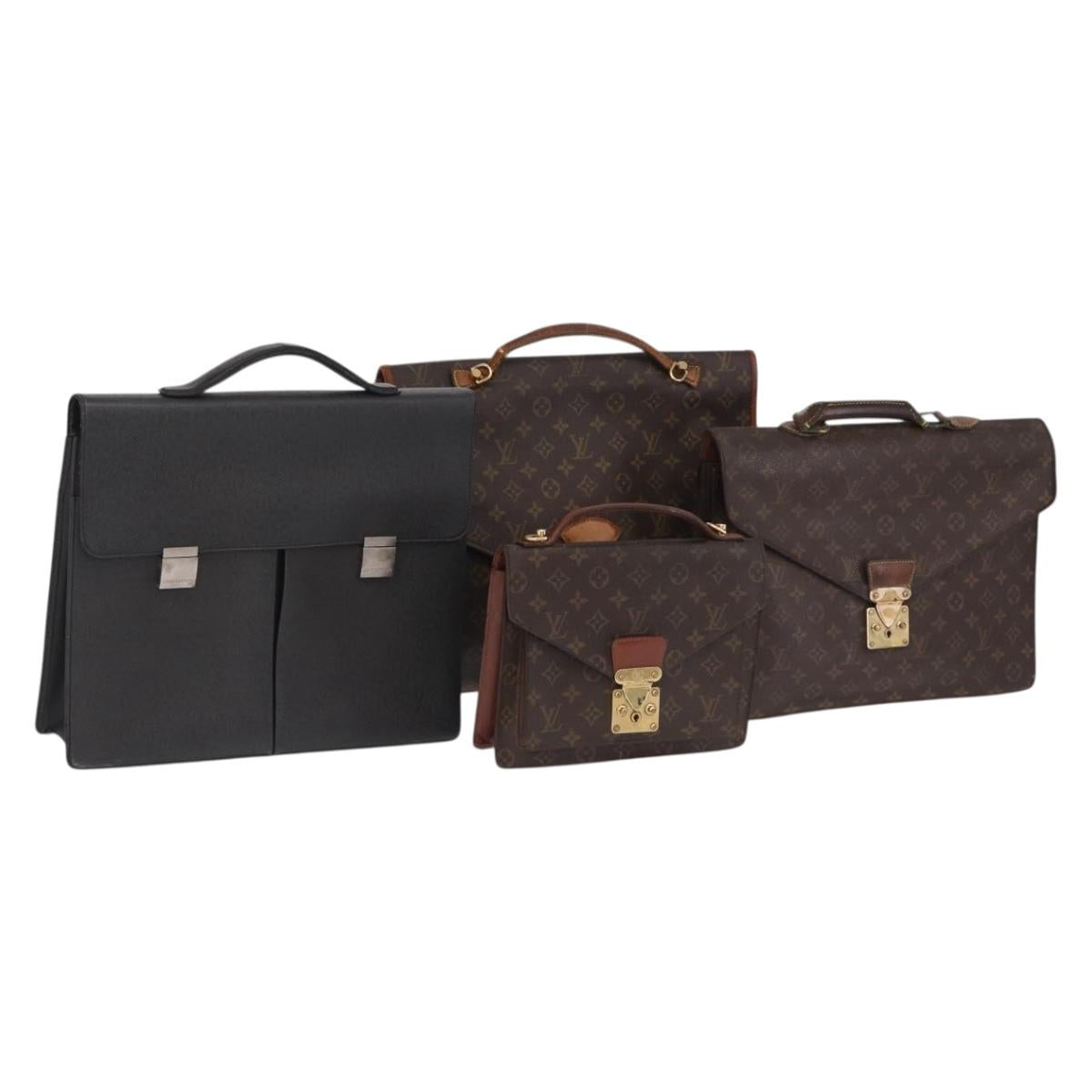 LOUIS VUITTON Monogram Business Bag Leather 4 Set LV Auth bs37527
