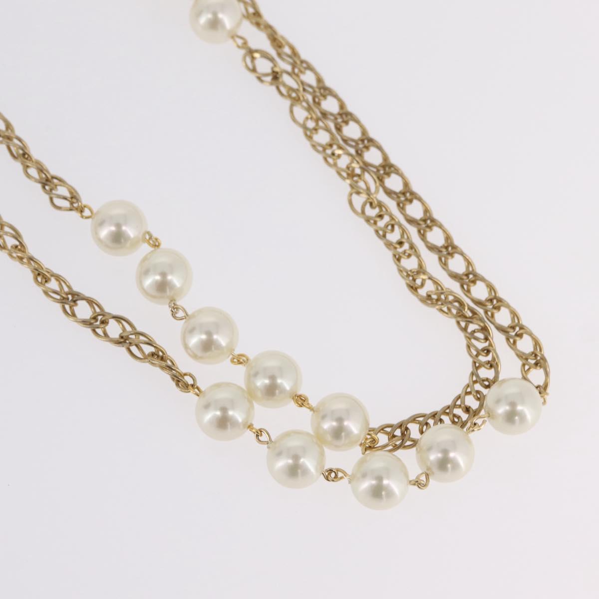 CHANEL Pearl Necklace Metal Gold Tone White CC Auth bs37529V