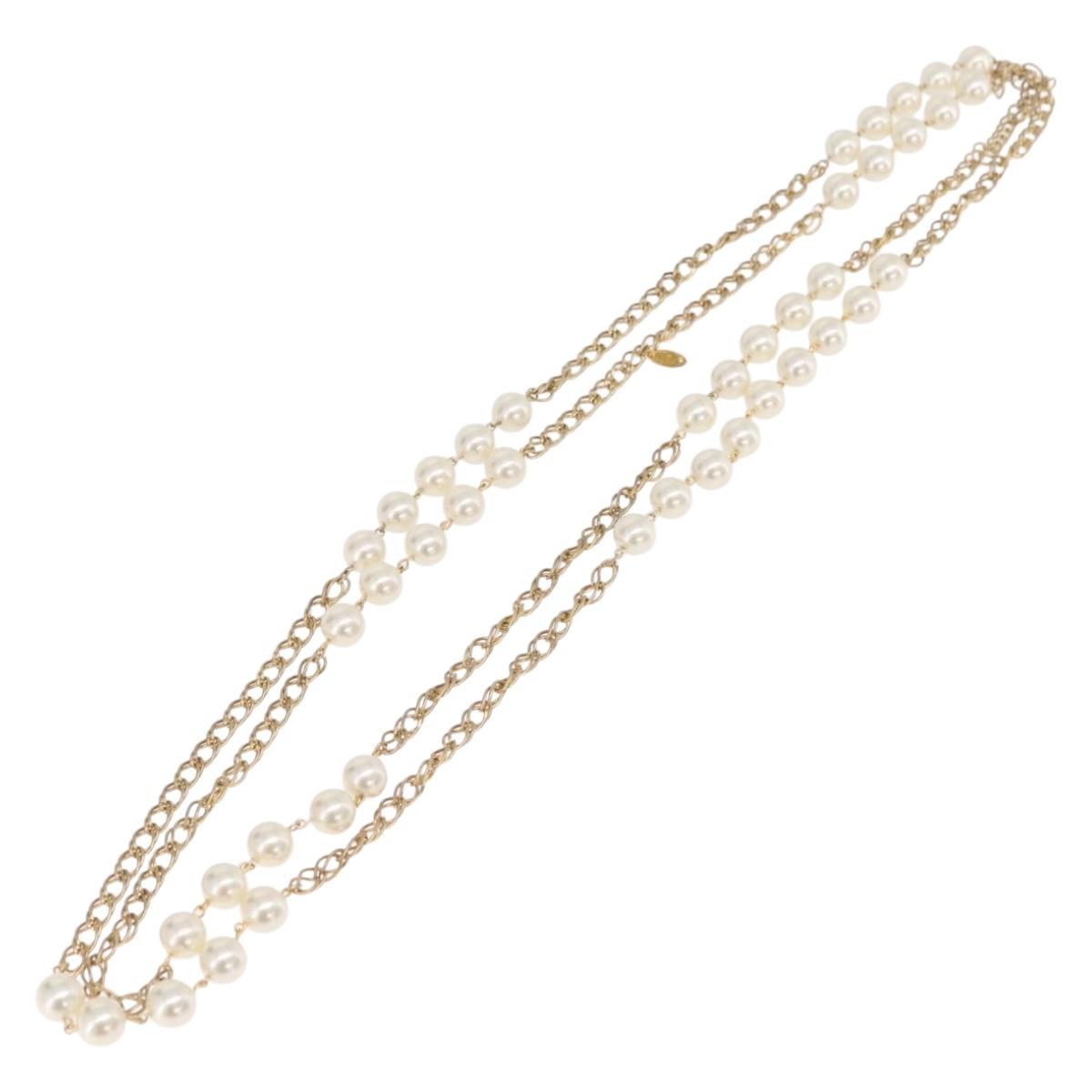CHANEL Pearl Necklace Metal Gold Tone White CC Auth bs37529V