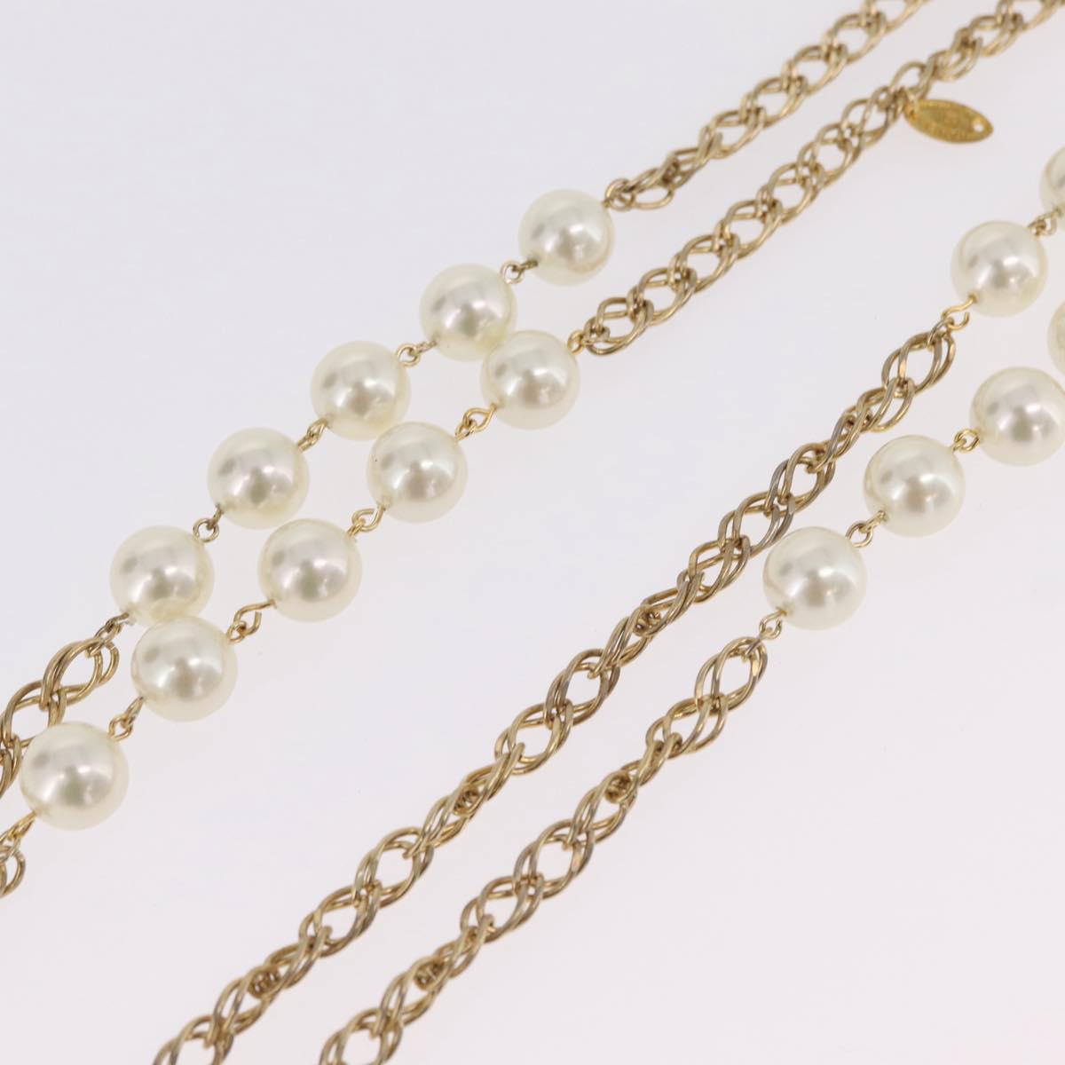 CHANEL Pearl Necklace Metal Gold Tone White CC Auth bs37529V