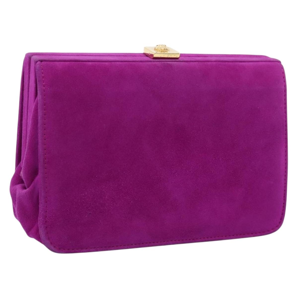 Gianni Versace Clutch Bag Suede Purple Gold Auth bs37530