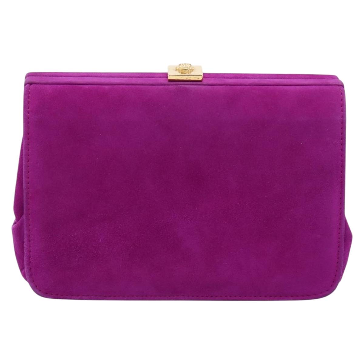Gianni Versace Clutch Bag Suede Purple Gold Auth bs37530
