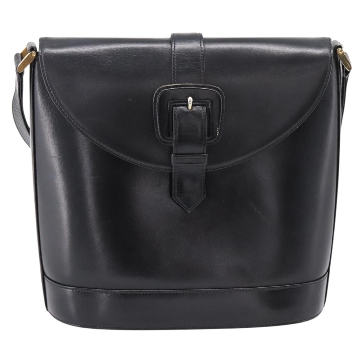 Saint Laurent Shoulder Bag Leather Black Gold Auth bs37531