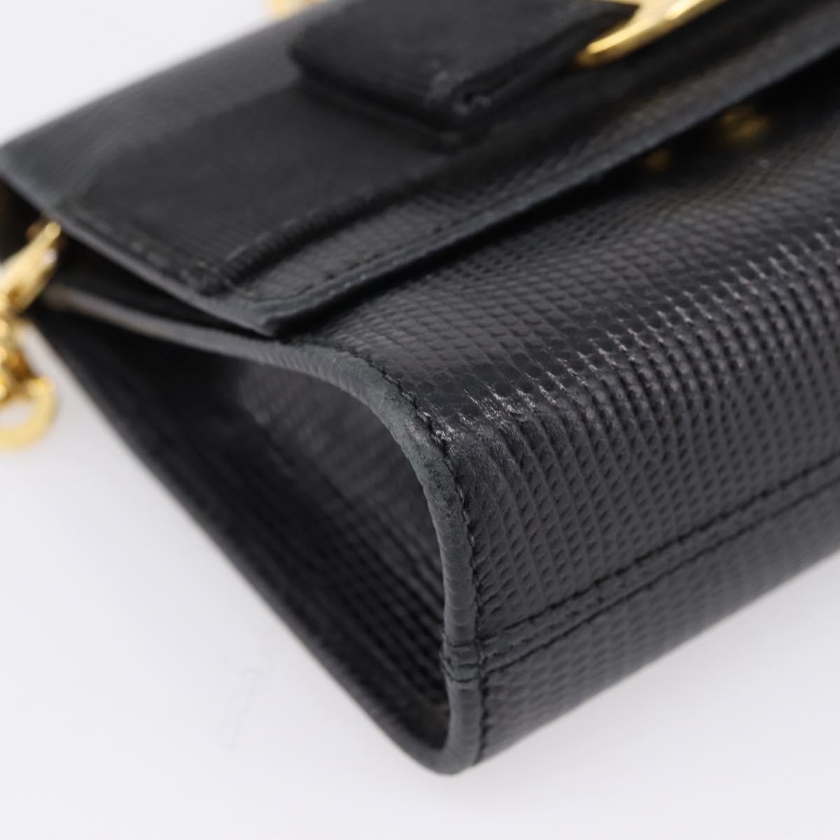 Salvatore Ferragamo Vala Chain Bag Leather Embossed Black Gold Auth bs37541