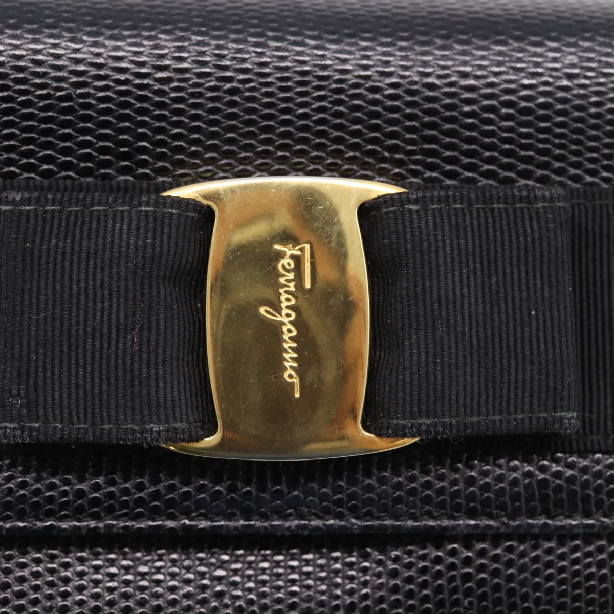 Salvatore Ferragamo Vala Chain Bag Leather Embossed Black Gold Auth bs37541