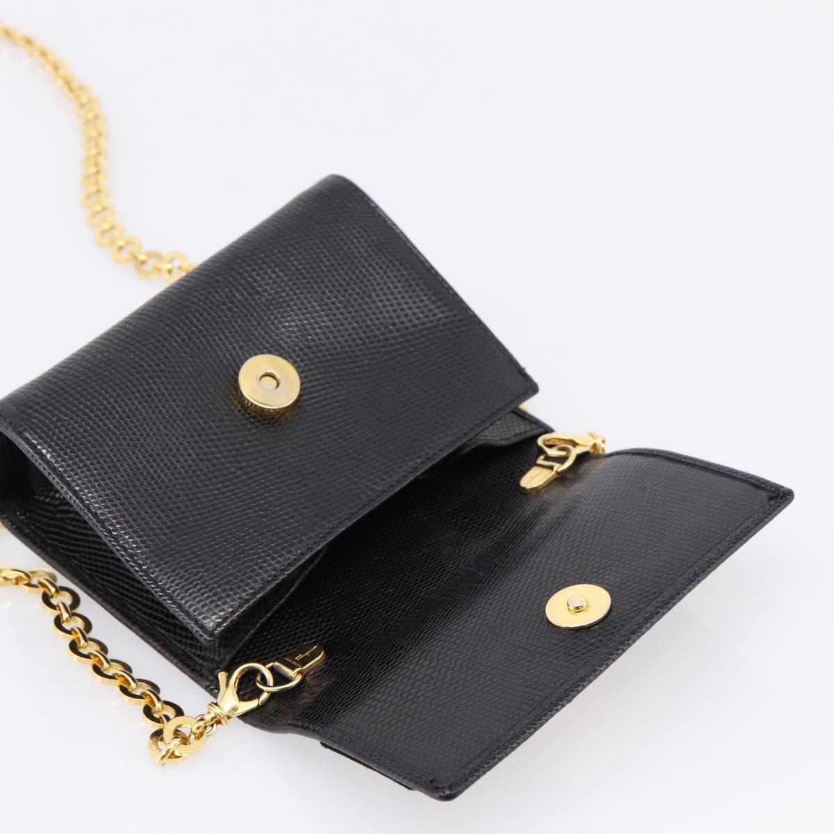 Salvatore Ferragamo Vala Chain Bag Leather Embossed Black Gold Auth bs37541