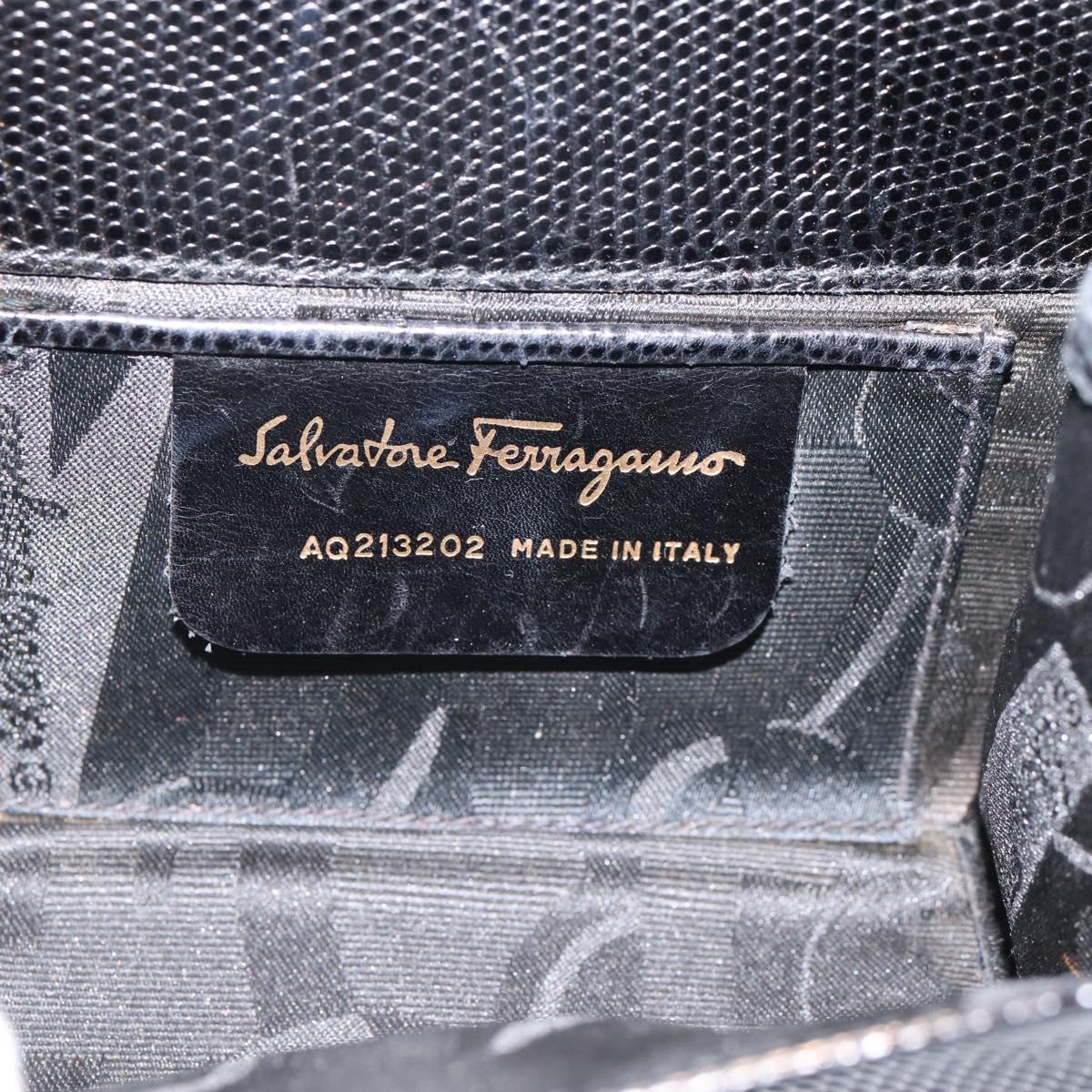 Salvatore Ferragamo Vala Chain Bag Leather Embossed Black Gold Auth bs37541