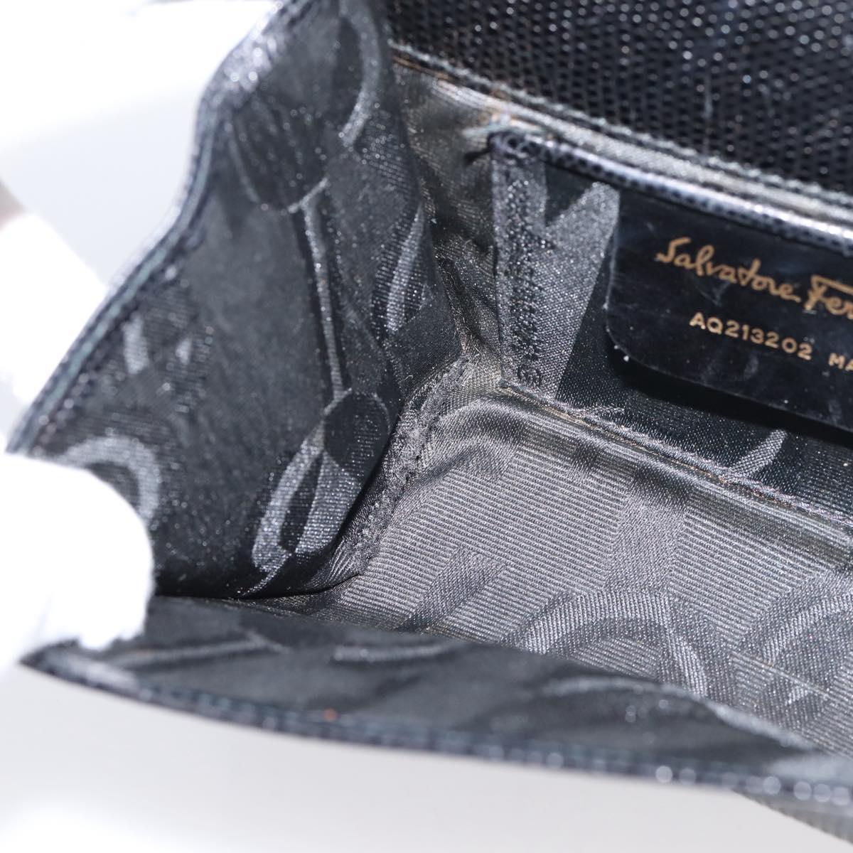 Salvatore Ferragamo Vala Chain Bag Leather Embossed Black Gold Auth bs37541
