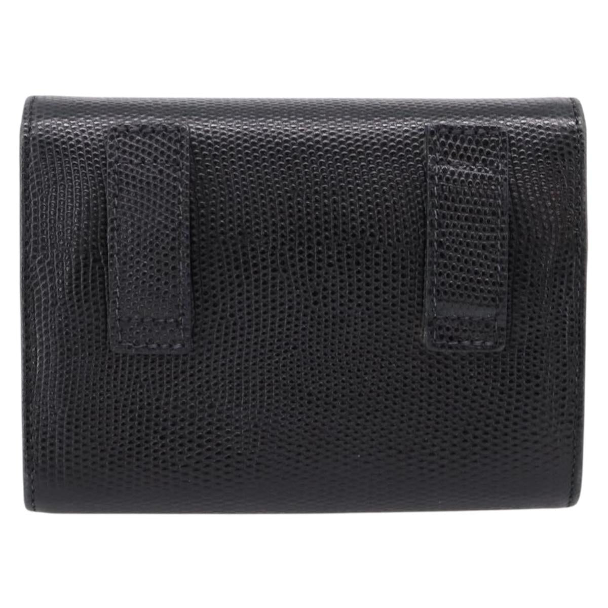 Salvatore Ferragamo Vala Chain Bag Leather Embossed Black Gold Auth bs37541