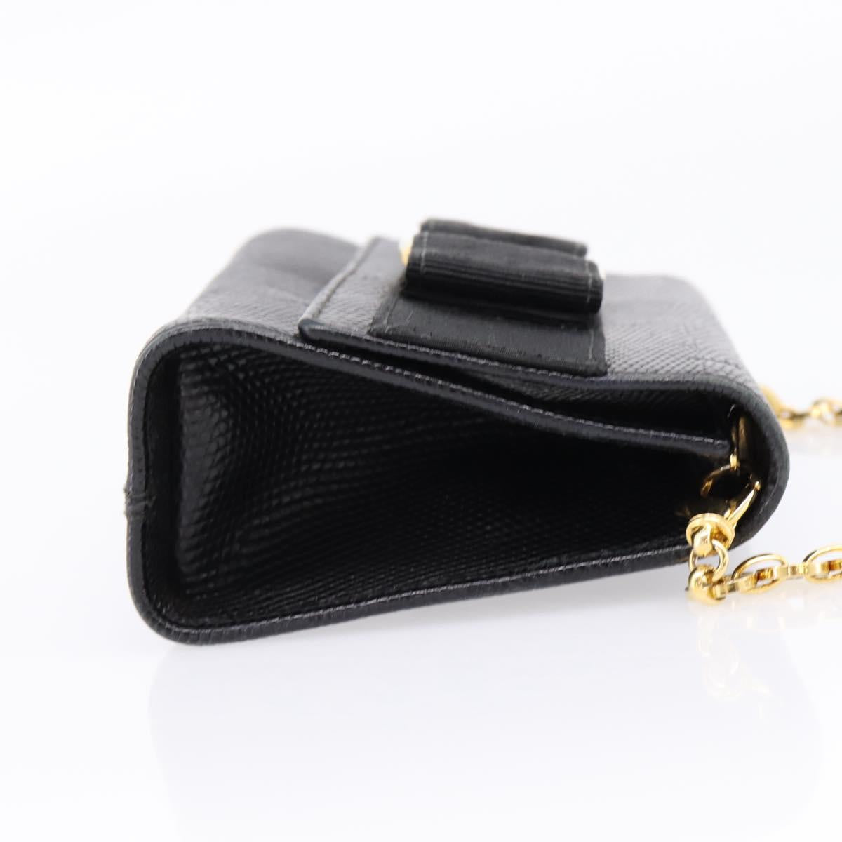 Salvatore Ferragamo Vala Chain Bag Leather Embossed Black Gold Auth bs37541